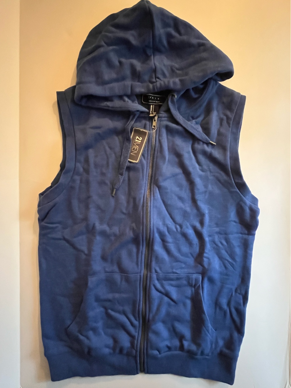 NWT 21 Men Athletic Fleece Hooded Vest - Blue - Size S, L